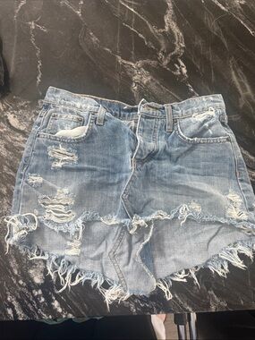 Carmar Distressed Light Blue Denim Mini Skirt